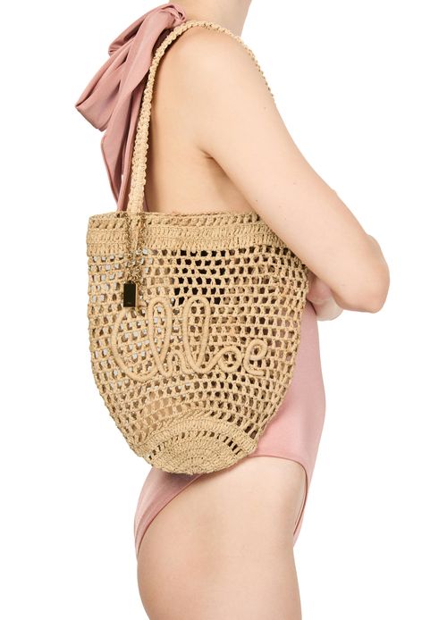 CHLOE Summer Banana small raffia tote bag