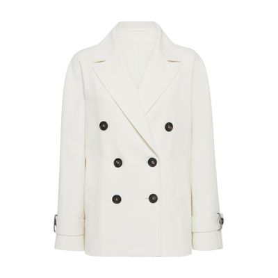 Brunello Cucinelli White Double Breasted Jacket With Beaded Jewelry Decoration In White