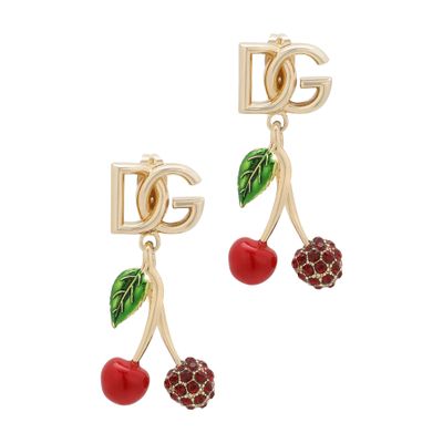 Shop Dolce & Gabbana Earrings With Dg Logo And Cherries In Gold