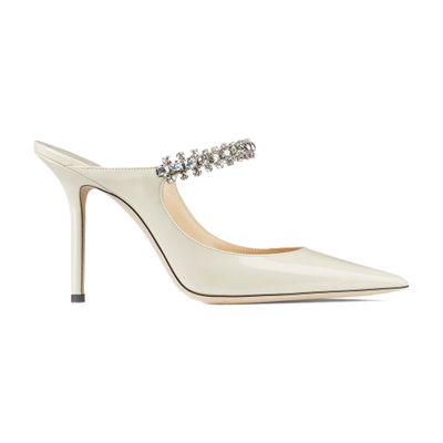 Jimmy Choo Bing 100 Crystal-embellished Patent-leather Mules In Linen