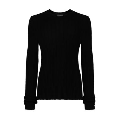 Dolce & Gabbana Men's Black Technical Cotton Ribbed Crewneck Sweater Size 50