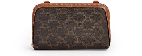 CELINE Clutch with chain in Triomphe canvas and lambskin