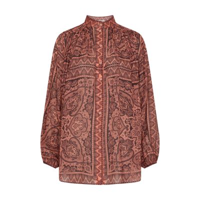 Zimmermann Ottie Paisley-print Ramie Shirt In Orange