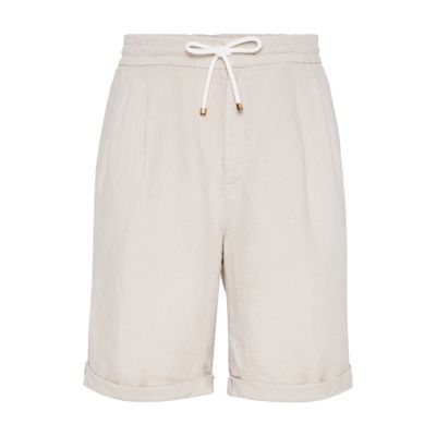 Brunello Cucinelli Linen Drawstring Bermuda Shorts In Brown