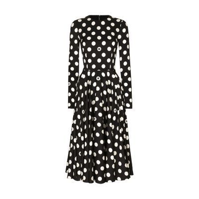Dolce & Gabbana Charmeuse Calf-length Circle-skirt Dress With Polka-dot Print In Black