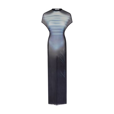 Jean Paul Gaultier Long Dress With Graphic Print And Sheer Fabric In Navy