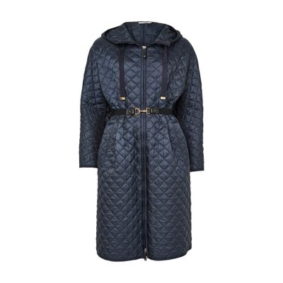 Max Mara Quilted Hooded Coat In Blue