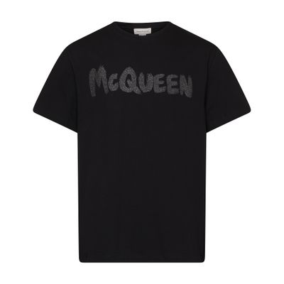 Alexander Mcqueen Black T-shirt With Glitter Logo Print In Cotton Man In Grey