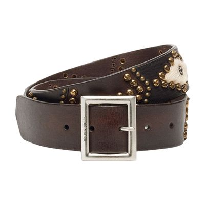 Golden Goose Sierra Distressed Leather Belt In Burgundy