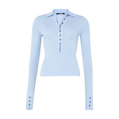 Jacquemus The Long Sleeved Merino Polo In Blue