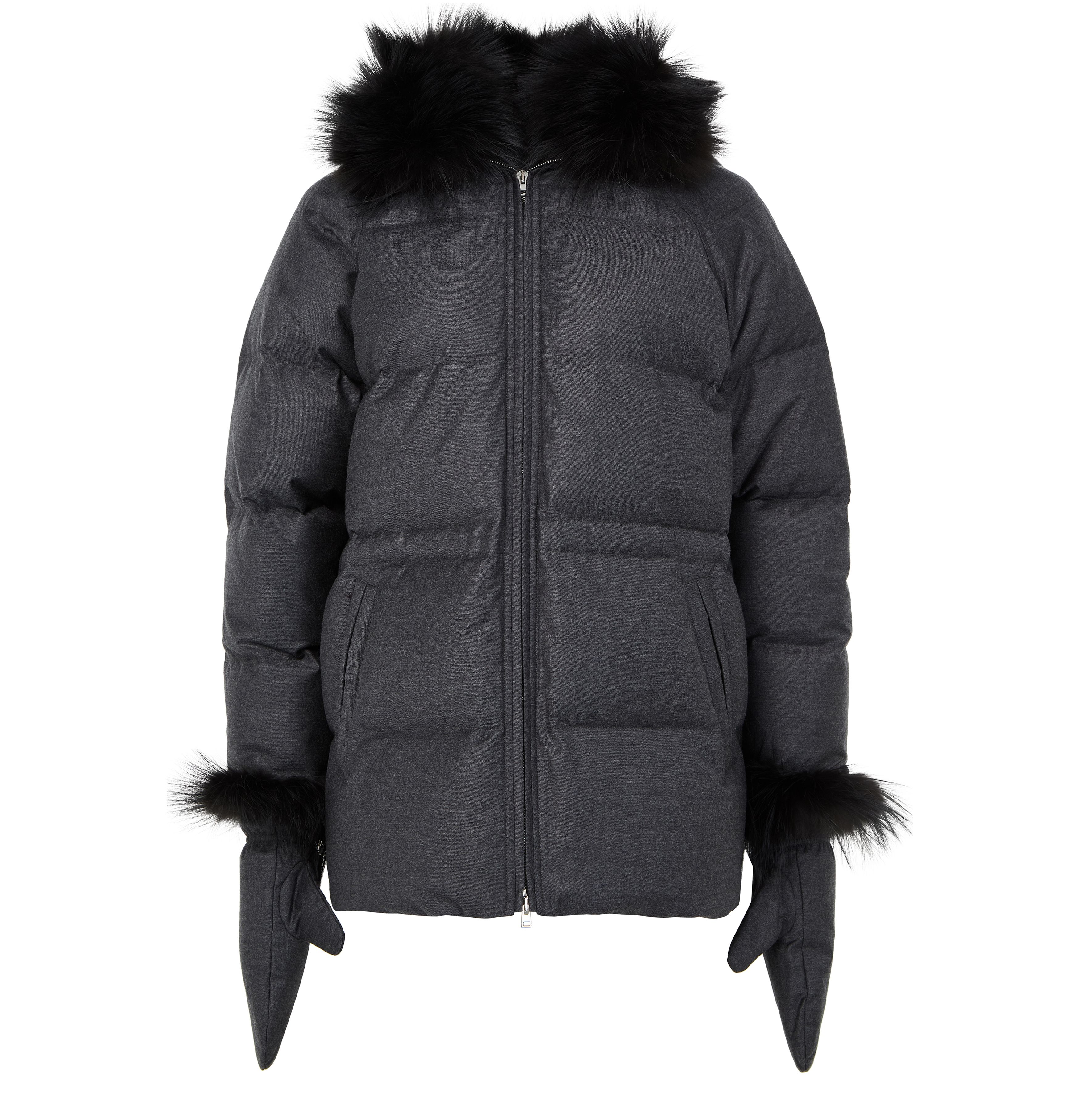 Puffer jacket with a fox fur collar