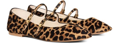 CELINE Celine ballerinas double strap in leopard printed hairy calfskin