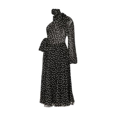 Dolce & Gabbana Coriander Peak Polka-dot Chiffon One-shoulder Bow Midi Dress In Black