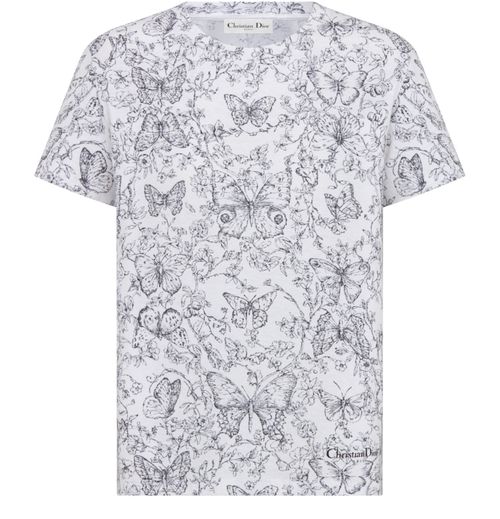 DIOR T-Shirt Baumwoll- und Leinenjersey mit Toile de Jouy Papillon Print 