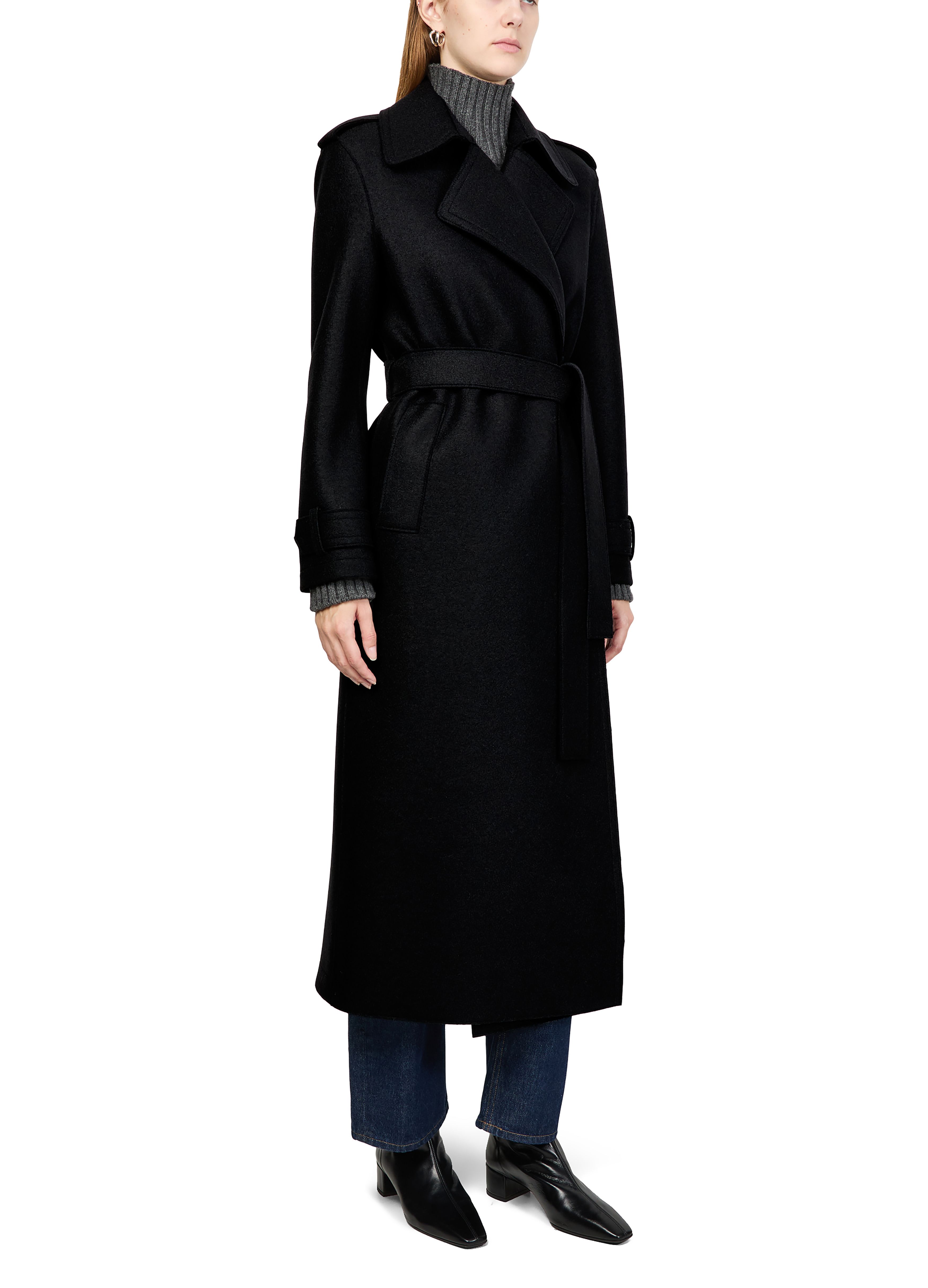 Double-stitched long trench in pressed wool thumbnail 6