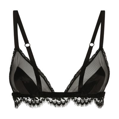 ブラジャー DOLCE & GABBANA SATIN AND TULLE TRIANGLE BRA Dolce & Gabbana Satin, Lace And Tulle Triangle Bra In Black