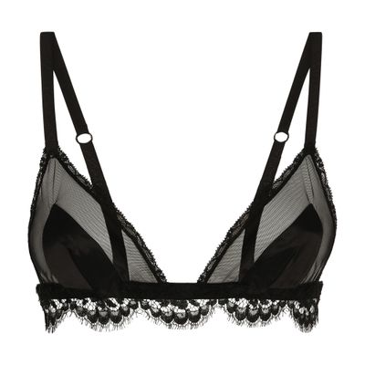 Dolce & Gabbana Satin, Lace And Tulle Triangle Bra In Black