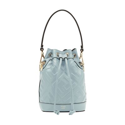 Fendi Mon Tresor Ff Embossed Drawstring Bucket Bag In Blue