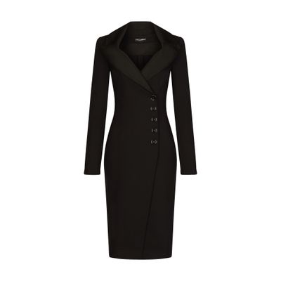 Dolce & Gabbana Technical Jersey Midi Coat Dress In Black