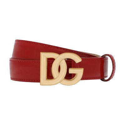 Dolce & Gabbana Polished Calfskin Belt With Dg Logo In Red