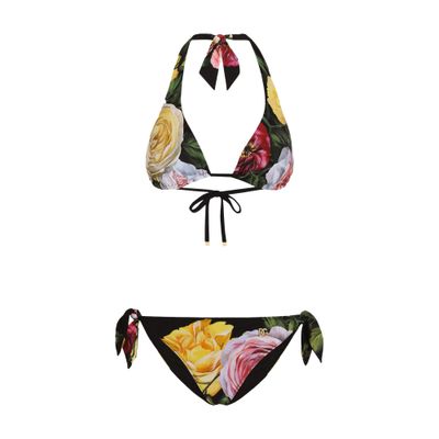 Dolce & Gabbana Rose And Peony-print Padded Triangle Bikini In Multicolor