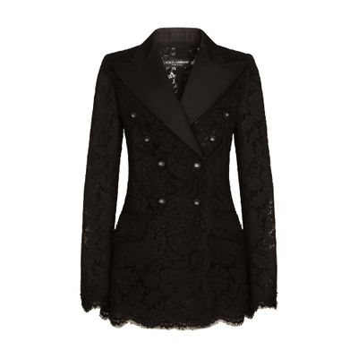 Dolce & Gabbana Branded Stretch Lace Turlington Blazer In Black