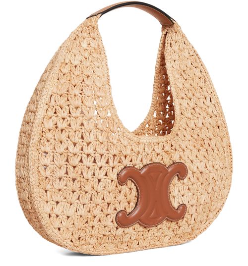 CELINE Celine classic panier hobo bag  in raffia and calfskin