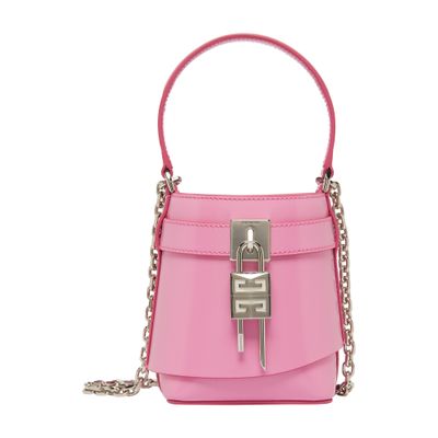 Givenchy Micro Shark Lock Bucket Bag In Box Leather In Pink