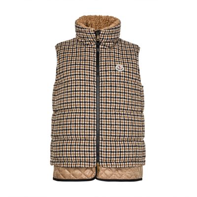 Moncler Touvet Checked Wool-blend Down Vest In Brown