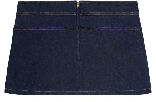CELINE Trapezförmiger minirock aus denim mit raw waschung