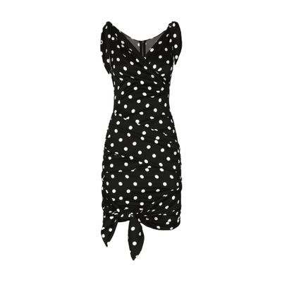 Dolce & Gabbana Polka-dot Draped Mini Dress In Black
