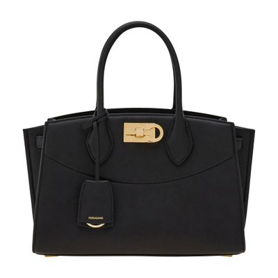 Ferragamo Structured Shoulder Bag Adjustable Strap In Black