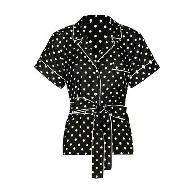 Dolce & Gabbana Short-sleeved Silk Pajama Shirt With Polka-dot Print In Black