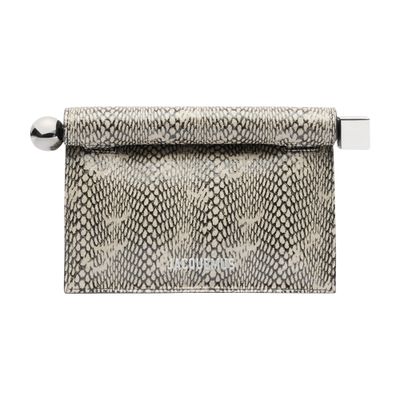 Jacquemus La Petit Pochette Rond Snakeskin-embossed Clutch Bag In Beige