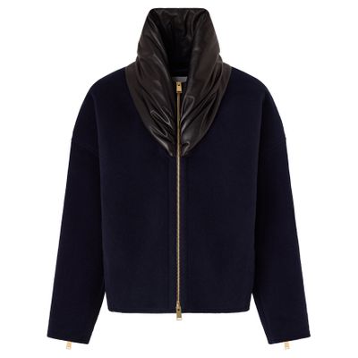 Darkpark Leather, Wool And Cashmere Anya Bomber Jacket With A Fold-down Collar In Blue