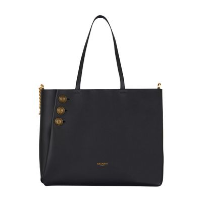 Balmain Embleme Shopper Tote Bag In Smooth Leather In Black