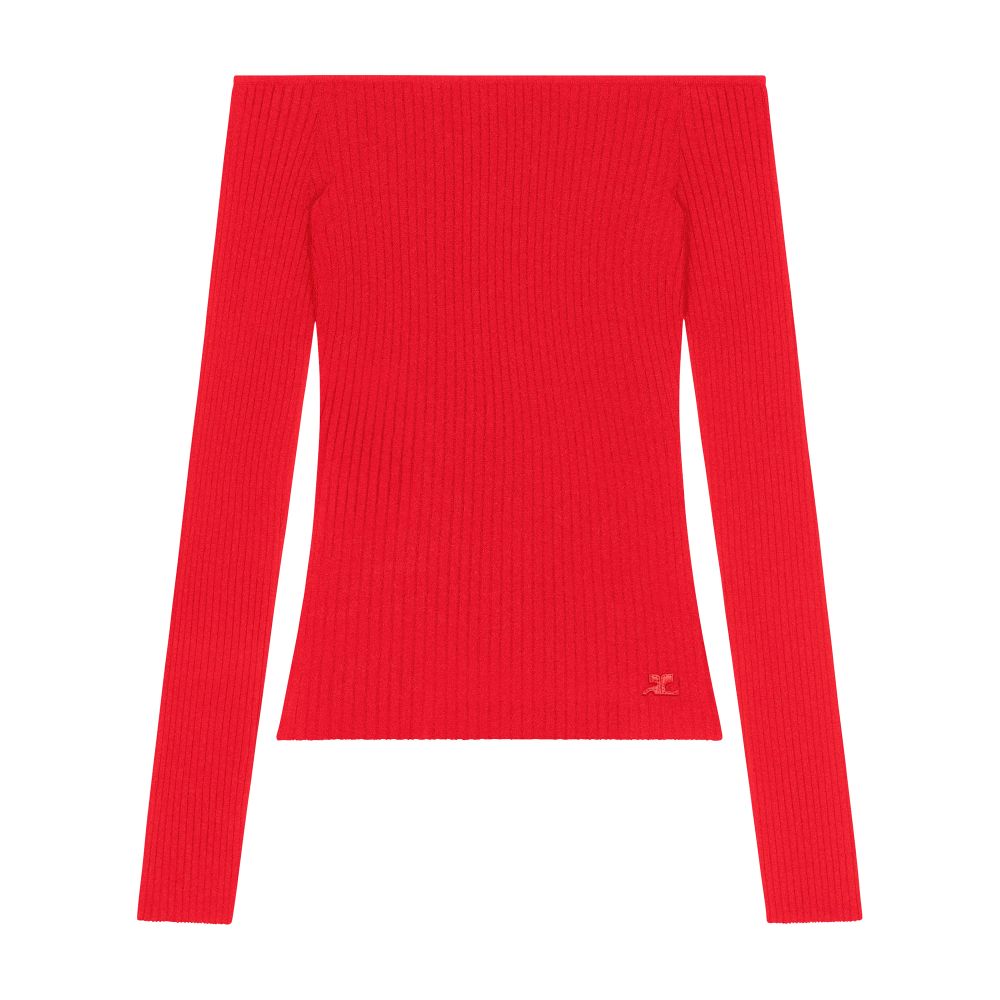 Off shoulder rib knit top thumbnail 7