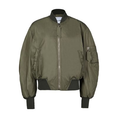 Attico Green Bomber Jacket With Zip Pocket On The Sleeve In Tech Fabric Woman In Green