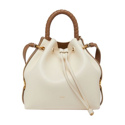 Chloé Marcie Bucket Bag In Grained Leather In White