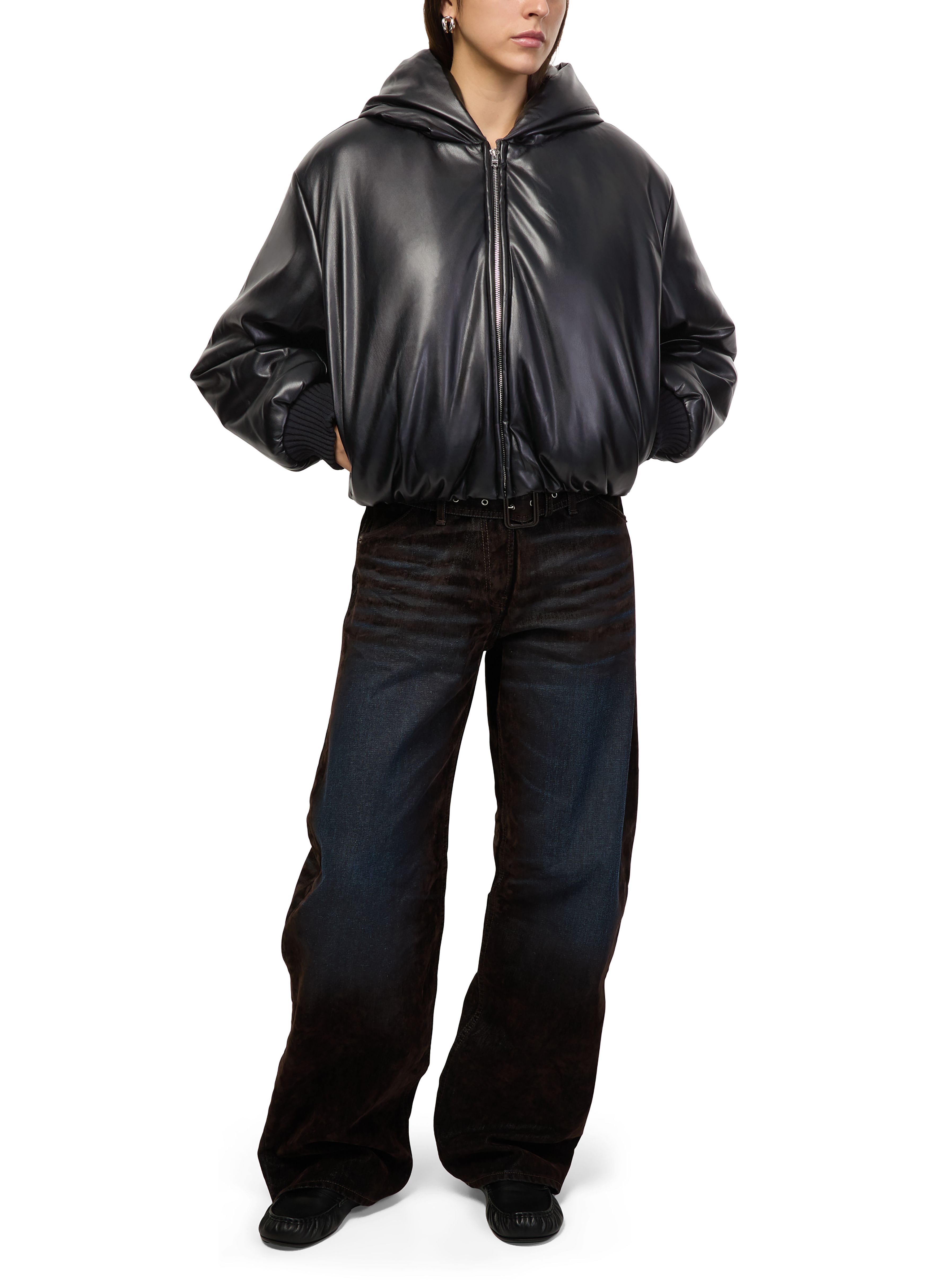Hooded faux leather jacket thumbnail 6