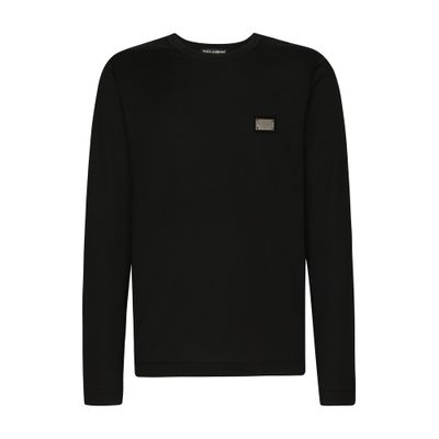 Shop Dolce & Gabbana Long-sleeved T-shirt With Logo Tag In Black