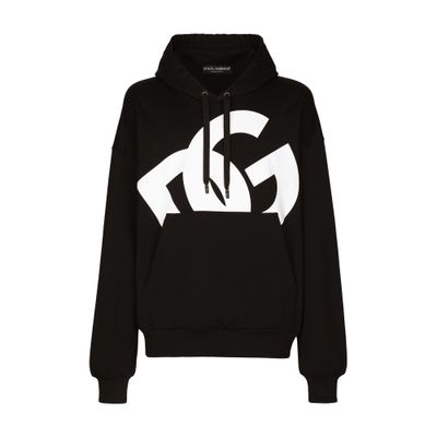 Dolce & Gabbana Jersey Hoodie With Dg Print In Black