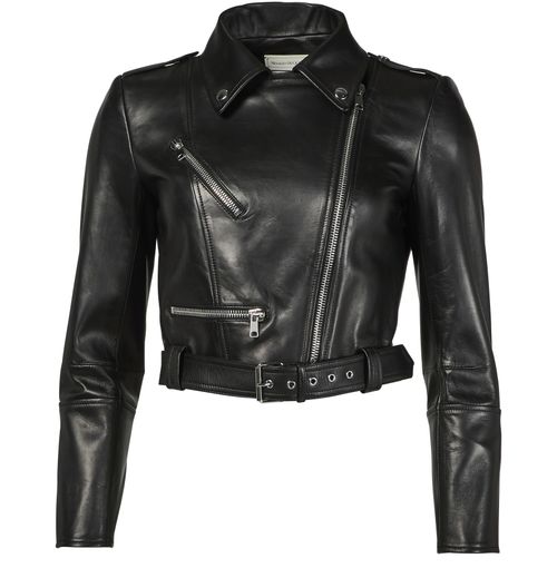 MCQUEEN Cropped biker leather jacket