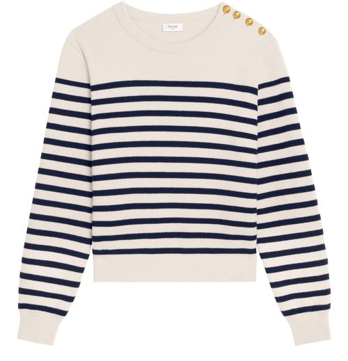 CELINE Crew neck marinière sweater in cashmere