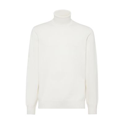 Brunello Cucinelli Men's Cashmere Turtleneck Sweater In White