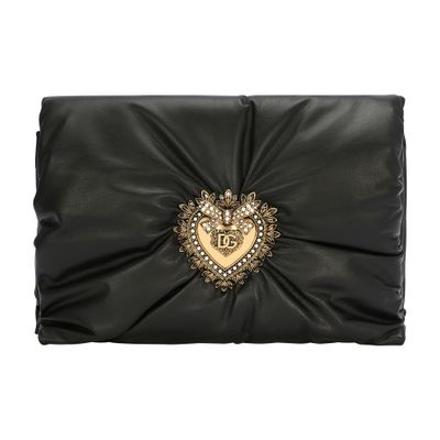 Dolce & Gabbana Medium Calfskin Devotion Soft Bag In Black