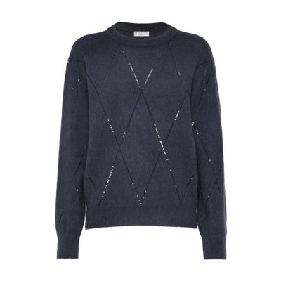 Brunello Cucinelli Sequin-embellished Knitted Jumper In Blue