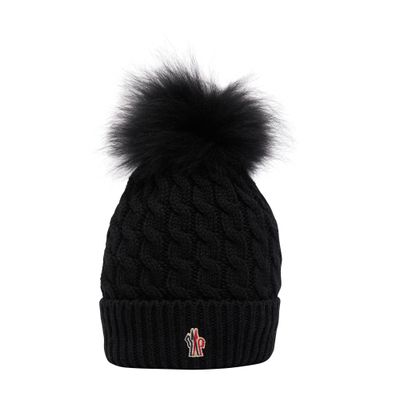 Moncler Virgin Wool Beanie W/ Pompom In Black
