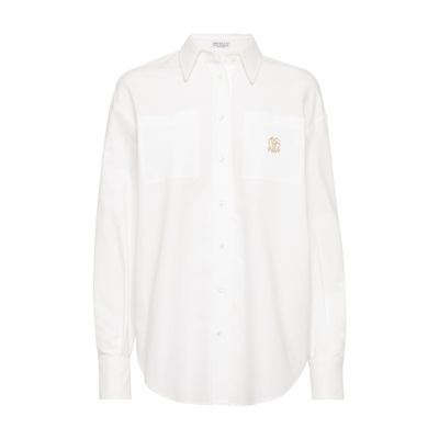 Brunello Cucinelli Logo-embroidered Shirt In White