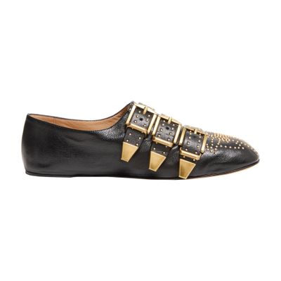 Chloé Susanna Buckle-details Studded Flat Pumps In Black